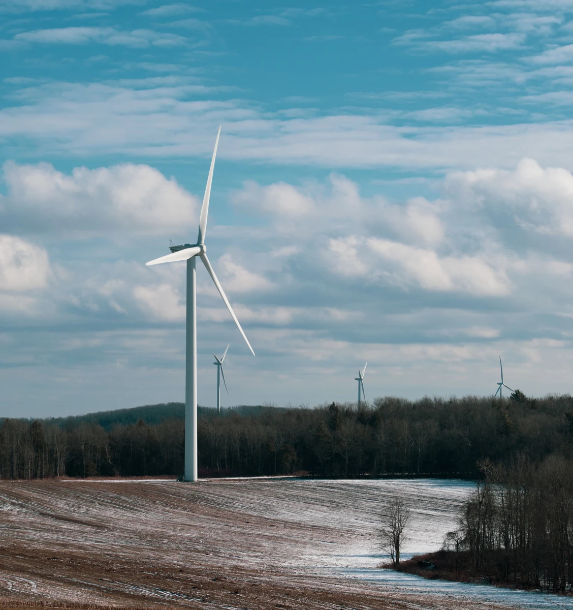 Winter wind turbines in Howard, New York